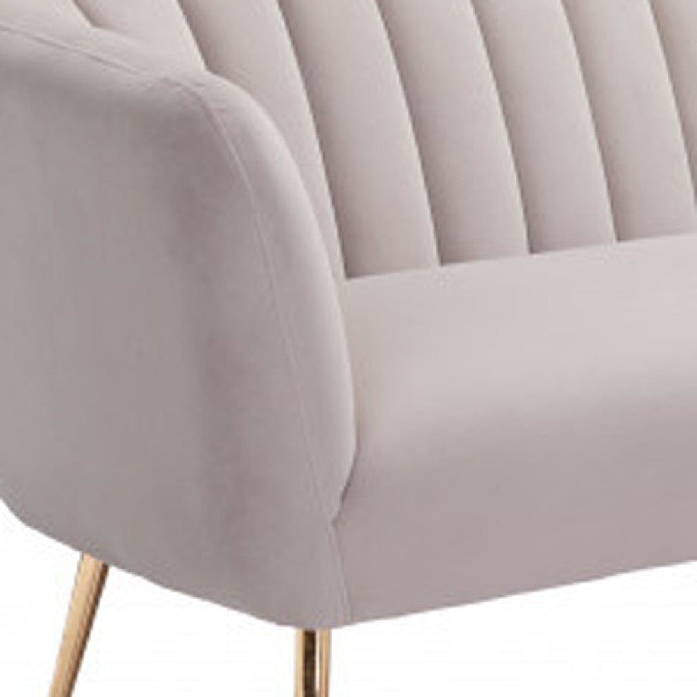 HMS 70 Beige Velvet Chesterfield Sofa Gold Legs Contemporary L-Shape Design Convertible Home Furniture Use Genuine Leather