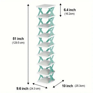 9-Layer High Narrow Entrance Shoe Rack Space-Saving Vertical Plastic Stackable Shoe Rack for Wardrobe for 9 Pairs Shoes for Chri