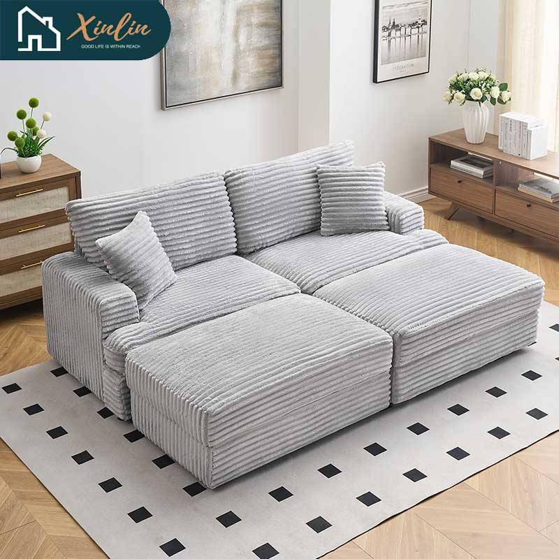 Modern 82-Inch Corduroy Sofa Two Storage Feet 4 Throw Pillows New Living Room Office Fashion Darling American Warehouse Dining