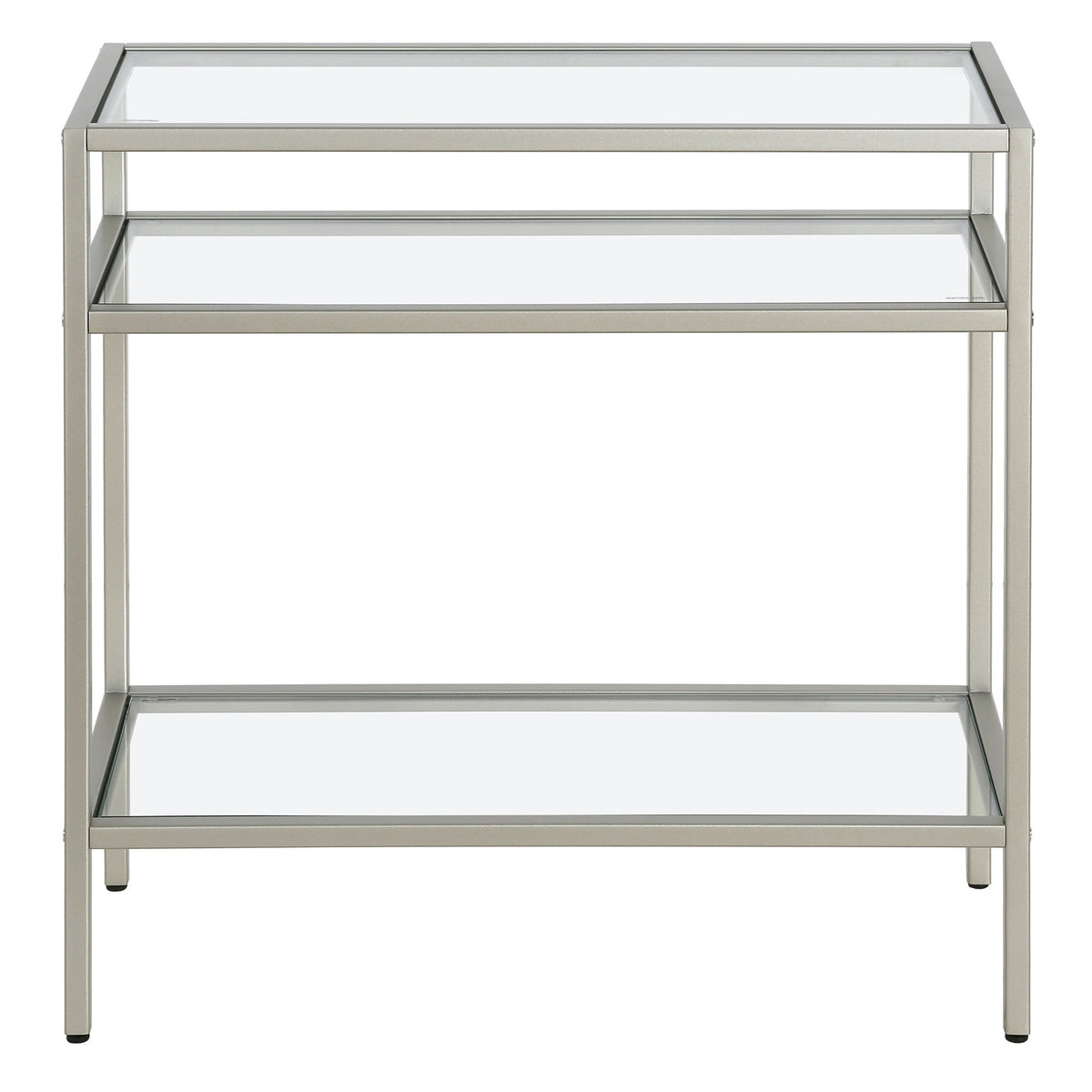 HMS 24\" Nickel Steel End Table with Two Clear Glass Shelves Console Tables