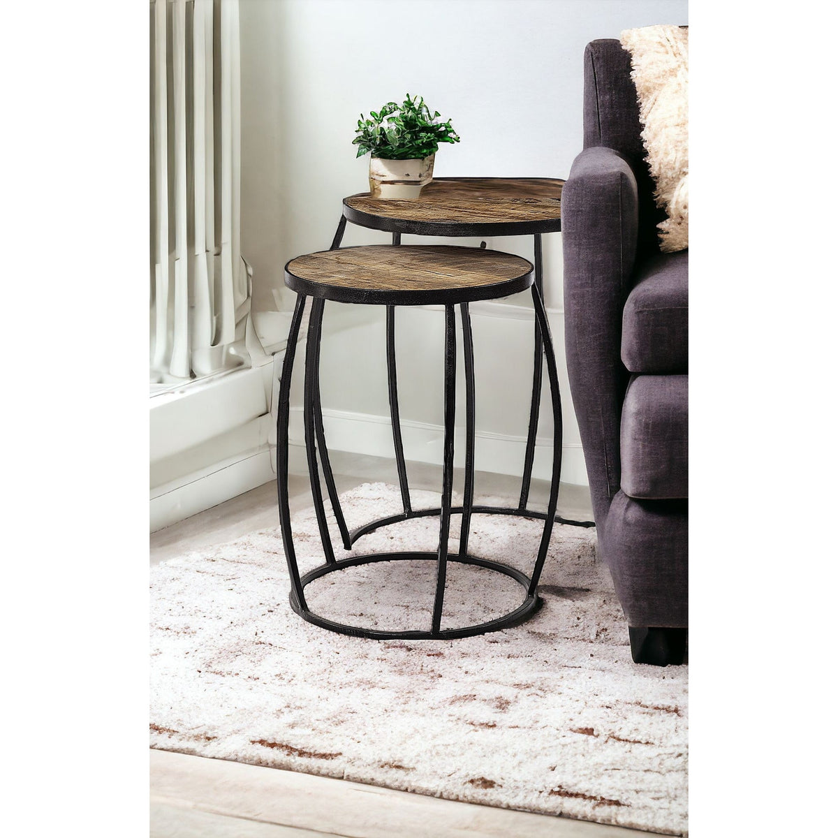 Set of Two 26\" Solid Wood Round End Tables in Black and Brown HMS Coffee Tables
