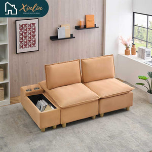 104\" Pumpkin Flannel 3-Seater Modular Sofa Fashion-Minimalist with Storage for Living Room or Outdoor Free Shipping US