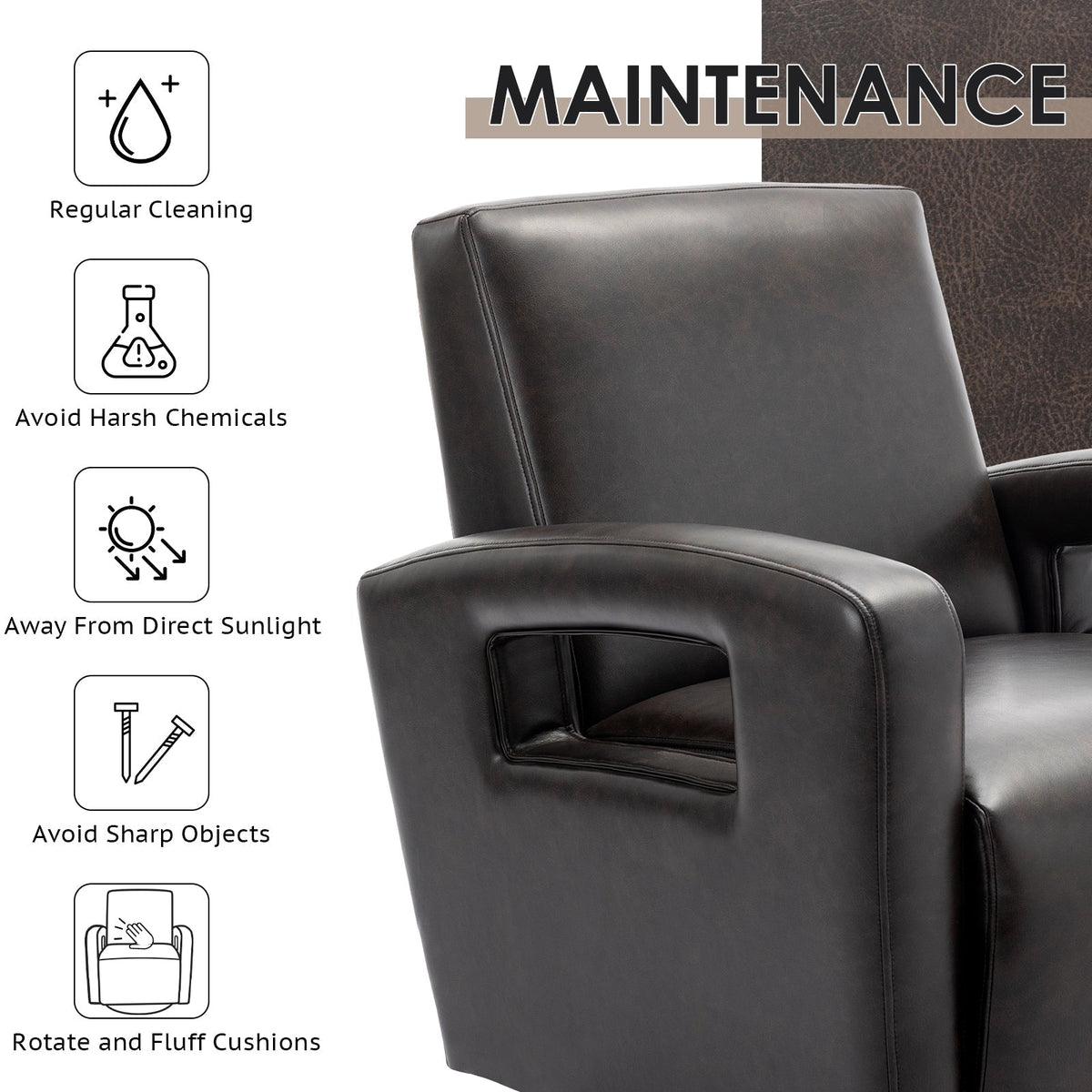 FCJ Reclining Leather Accent Chair with Metal Legs Comfortable Rotating Decorative Chair for Home Office Living Room