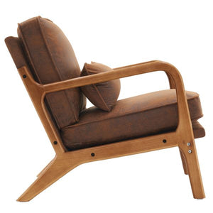 Oak Upholstered Single Lounge Chair with Orange Armrest Indoor Orange Chaise Lounge
