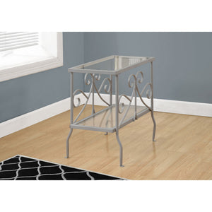 Homeroots 22" Silver And Clear Metal And Tempered Glass End Table With Shelf