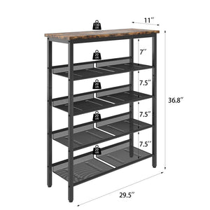 Industrial Shoe Rack, Adjustable Country Style 5-layer Shoe Rack Storage Rack, with 4 Mesh Shelves, Suitable for Entrance