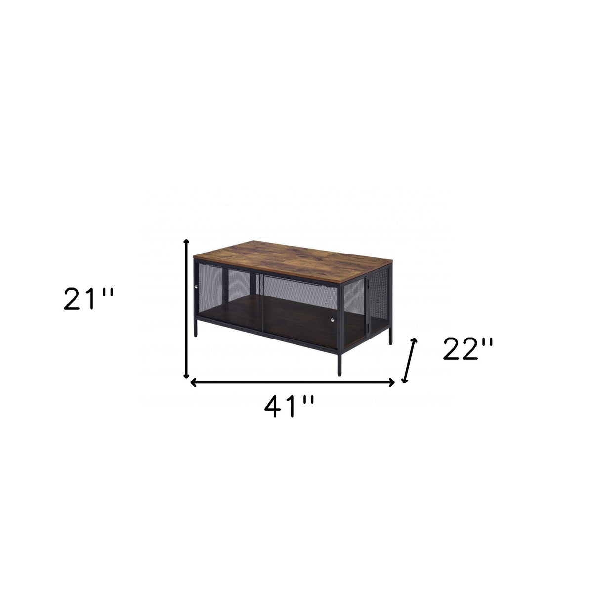 HMS 41 Brown & Black Wood and Metal Frame Coffee Table with Shelf for Living Room or Entry Stylish Furniture