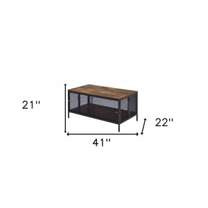 HMS 41 Brown & Black Wood and Metal Frame Coffee Table with Shelf for Living Room or Entry Stylish Furniture