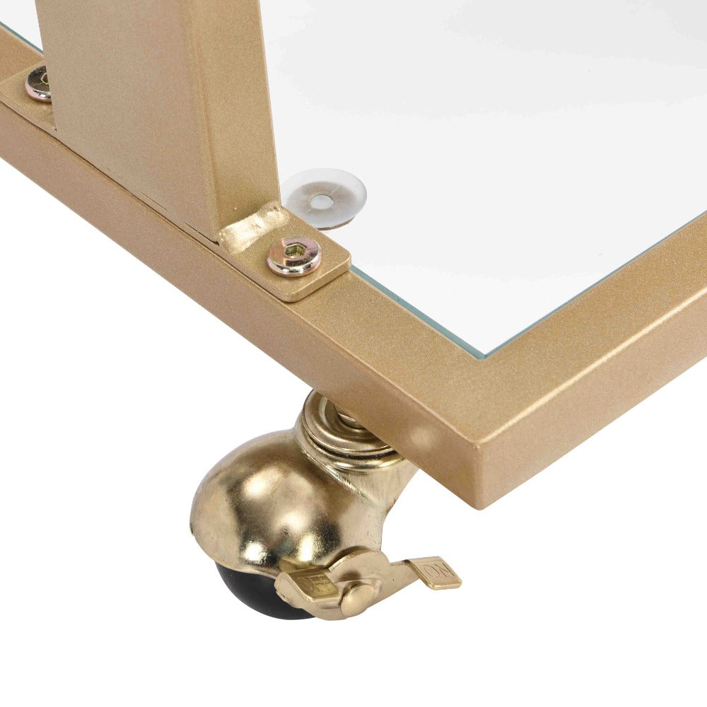 Golden Side Table, Acrylic Sofa Table, Glass Top C Shape Square Table with Metal Base for Living Room
