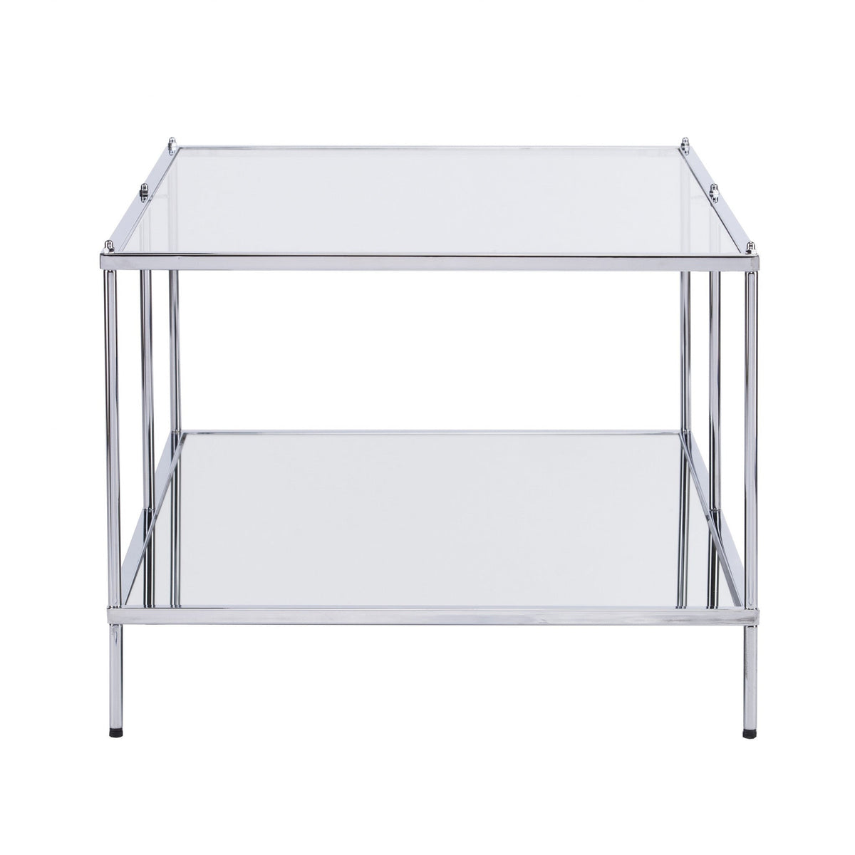 HMS 42\" Chrome Glass and Metal Rectangular Coffee Table with Mirrored Top