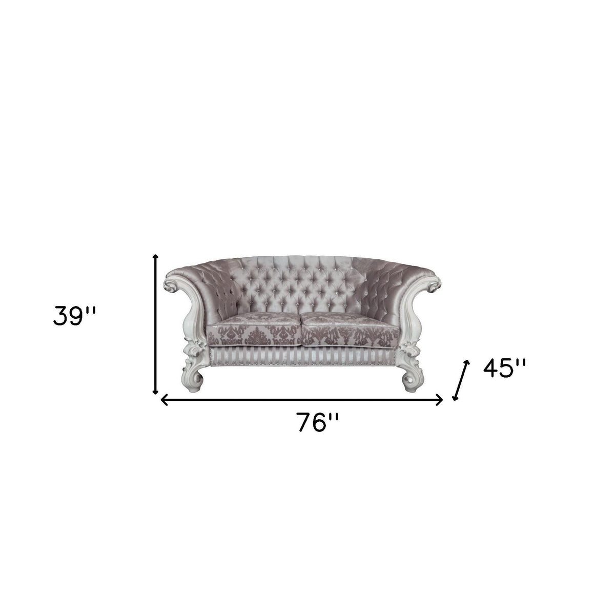 HMS 76 Ivory and Off-White Velvet Chesterfield Sofa Loveseat Set 3-Seater Living Room Furniture with Toss Pillows