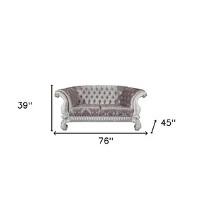 HMS 76 Ivory and Off-White Velvet Chesterfield Sofa Loveseat Set 3-Seater Living Room Furniture with Toss Pillows