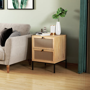 Set of 2 Rectangle Rattan Bedside Table Nightstand  with Drawer 2