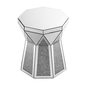 Modern Luxury 20 Inch Silver Drum Style Coffee Table with Mirror Crystal Inlay Polygonal Design for Living Room FCJ Furniture