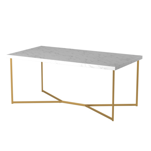 FCJ Modern Glam Convertible Coffee Table Sintered Stone with Metal and Faux Marble Set Living Room Furniture