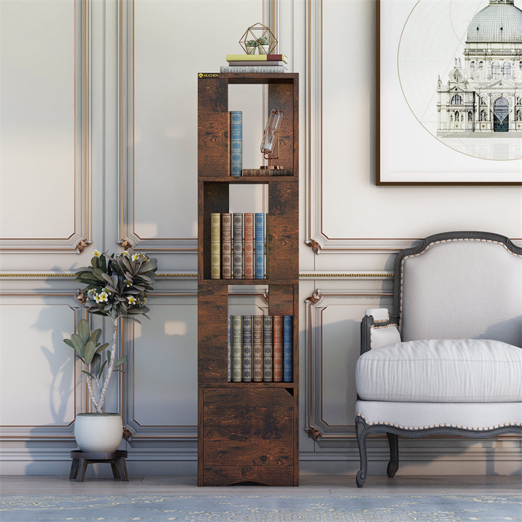 YQ FOREVER Wooden Bookshelve Bookshelf With Door Storage Rack Bookcase Living Room Furniture