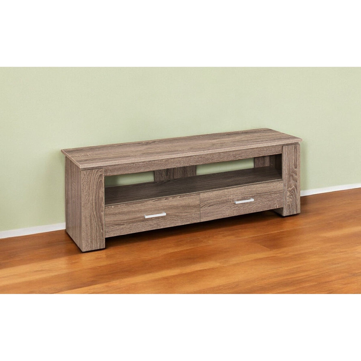 HMS 47\" Deep Taupe Oak TV Stand Traditional-Modern Open Shelving Console for Home Furniture Living Room Cabinet