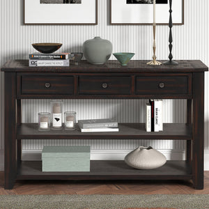48'' Solid Pine Wood Top Console Table, Modern Entryway Sofa Side Table with 3 Storage Drawers and 2 Shelves