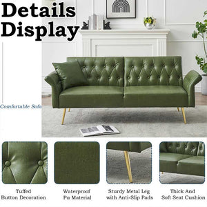 Free Shipping USA Warehouse Modern 67.71 Inch Faux Leather Sofa Bed with Adjustable Armrests Living Room Dining Bedroom Made PVC