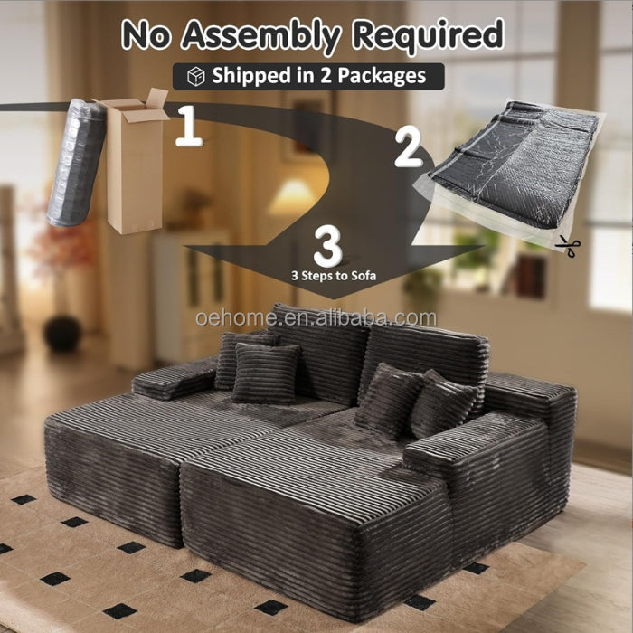 Oversized Vacuum Compressed Boneless Sofa Modern Modular Corduroy Double Chaise Sleeper Sofa Couch