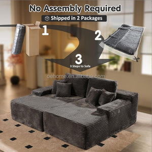 Oversized Vacuum Compressed Boneless Sofa Modern Modular Corduroy Double Chaise Sleeper Sofa Couch