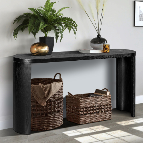60 Thick Top FCJ Console Table with Curved Legs Supports Inward & Outward-Facing Sofa Installation for Entryway