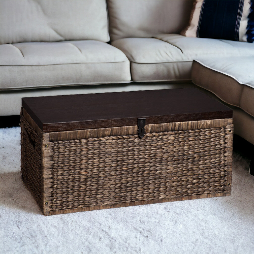 HMS 38 Traditional Brown Wood Wicker Coffee Table with Iron Convertible to Tea Table Living Room Furniture Drawers for Entry Use