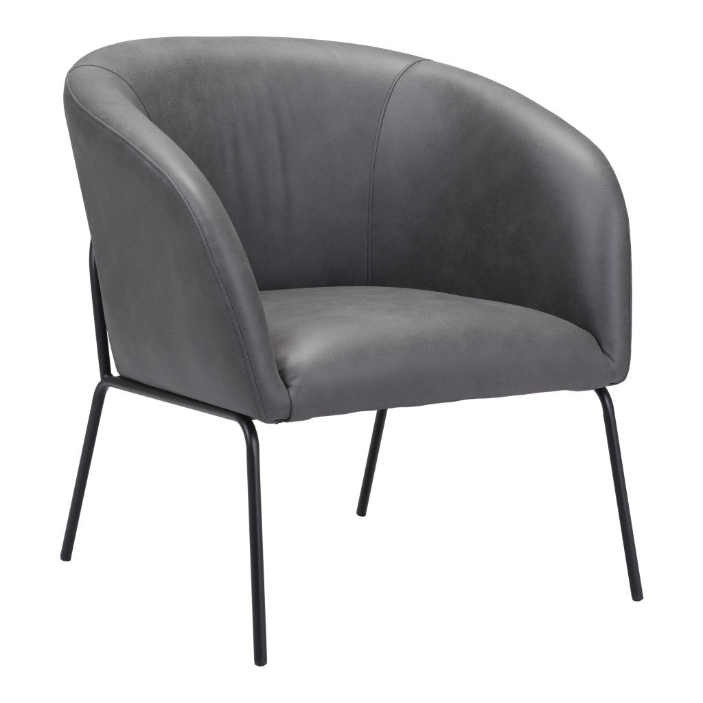 HMS 28\" Gray & Black Faux Leather Club Chair with Upholstered Seat Elegant Living Room Chair