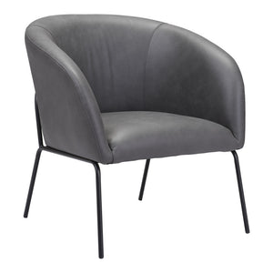HMS 28\" Gray & Black Faux Leather Club Chair with Upholstered Seat Elegant Living Room Chair