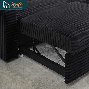 Free Shipping US 80-inch Two-in-one Pull-out, Foldable and Hidden Chaise Longue Corduroy Sofa With Cup Holders and Pillows