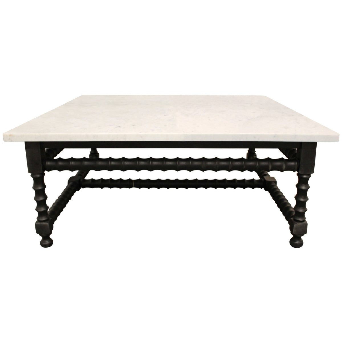 HMS 48\" White and Black Genuine Marble and Solid Wood Square Coffee Table