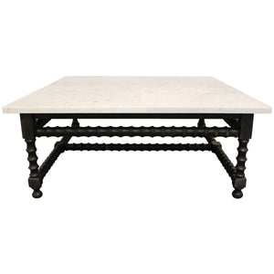 HMS 48\" White and Black Genuine Marble and Solid Wood Square Coffee Table