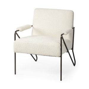 HMS 31 Off-White and Brown Fabric Arm Chair for Living Room
