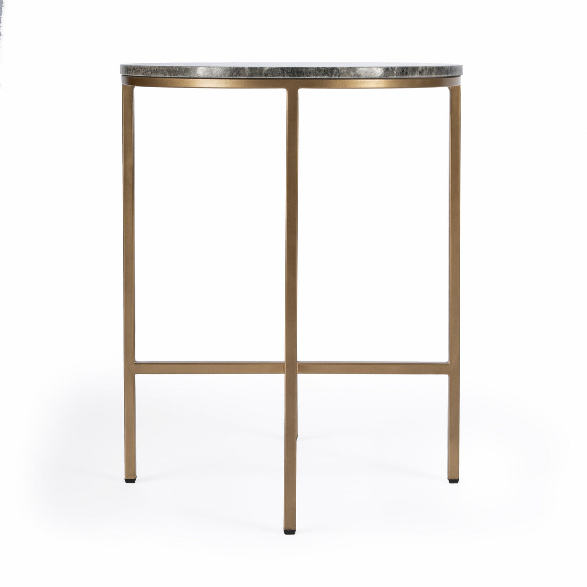 HMS 23\" Traditional Round End Table with Brass & Gray Marble Featuring Mango and Drawer for Living Room or Entry Use