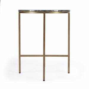 HMS 23\" Traditional Round End Table with Brass & Gray Marble Featuring Mango and Drawer for Living Room or Entry Use