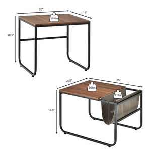 Set of 2 Nesting Coffee Tables with Practical Side Pocket for Living Room or Bedroom