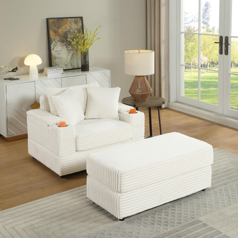 Sofa With 2 Toss Pillows and a Ottoman ,Comfy Sofa- Deep Seat Couch for Living Room
