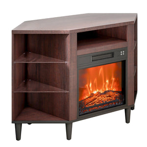 Pastoral Brown 18\" Fireplace TV Stand 20 LED Lights Remote Control Timer Corner Media Storage Storage Drawers Cabinets for TVs