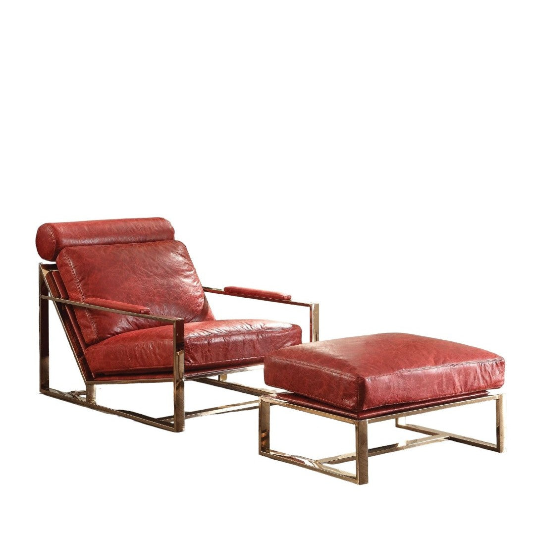 HMS 29 Red and Gold Top Grain Leather Arm Chair for Living Room