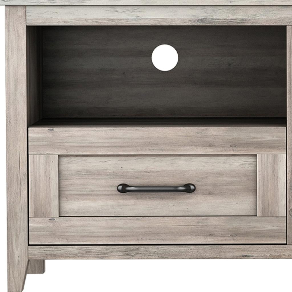 HMS 70 Modern Minimalist Gray Wood Enclosed and Open Storage LED TV Stand for Farmhouse Living Room Cabinet