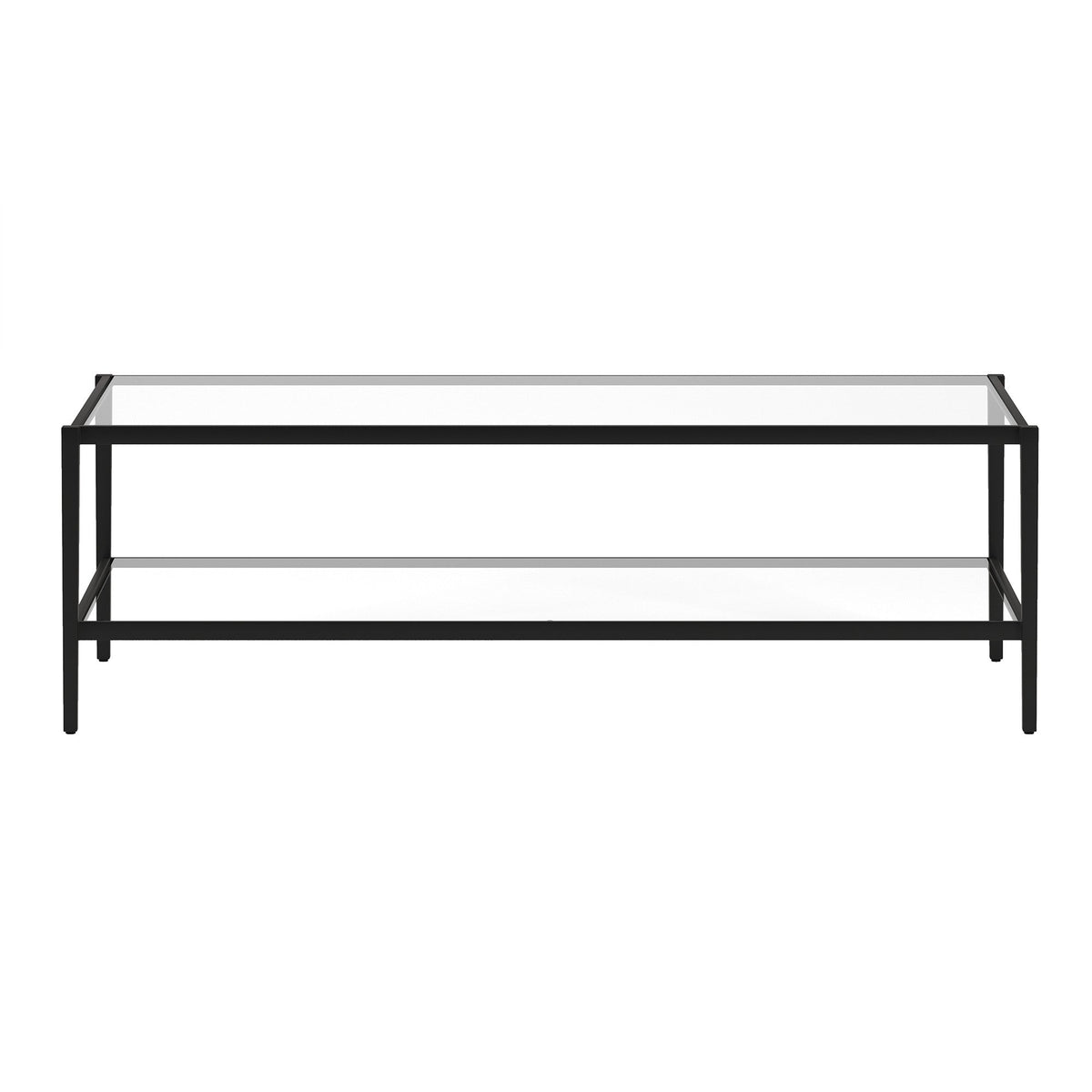 HMS 54\" Modern Simple Living Room Furniture Black Tempered Glass and Steel Coffee Table with Shelf Farmhouse Style