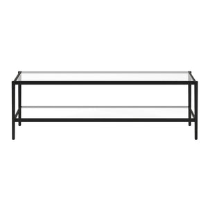 HMS 54\" Modern Simple Living Room Furniture Black Tempered Glass and Steel Coffee Table with Shelf Farmhouse Style