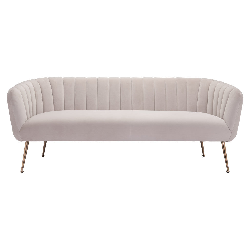 HMS 70 Beige Velvet Chesterfield Sofa Gold Legs Contemporary L-Shape Design Convertible Home Furniture Use Genuine Leather