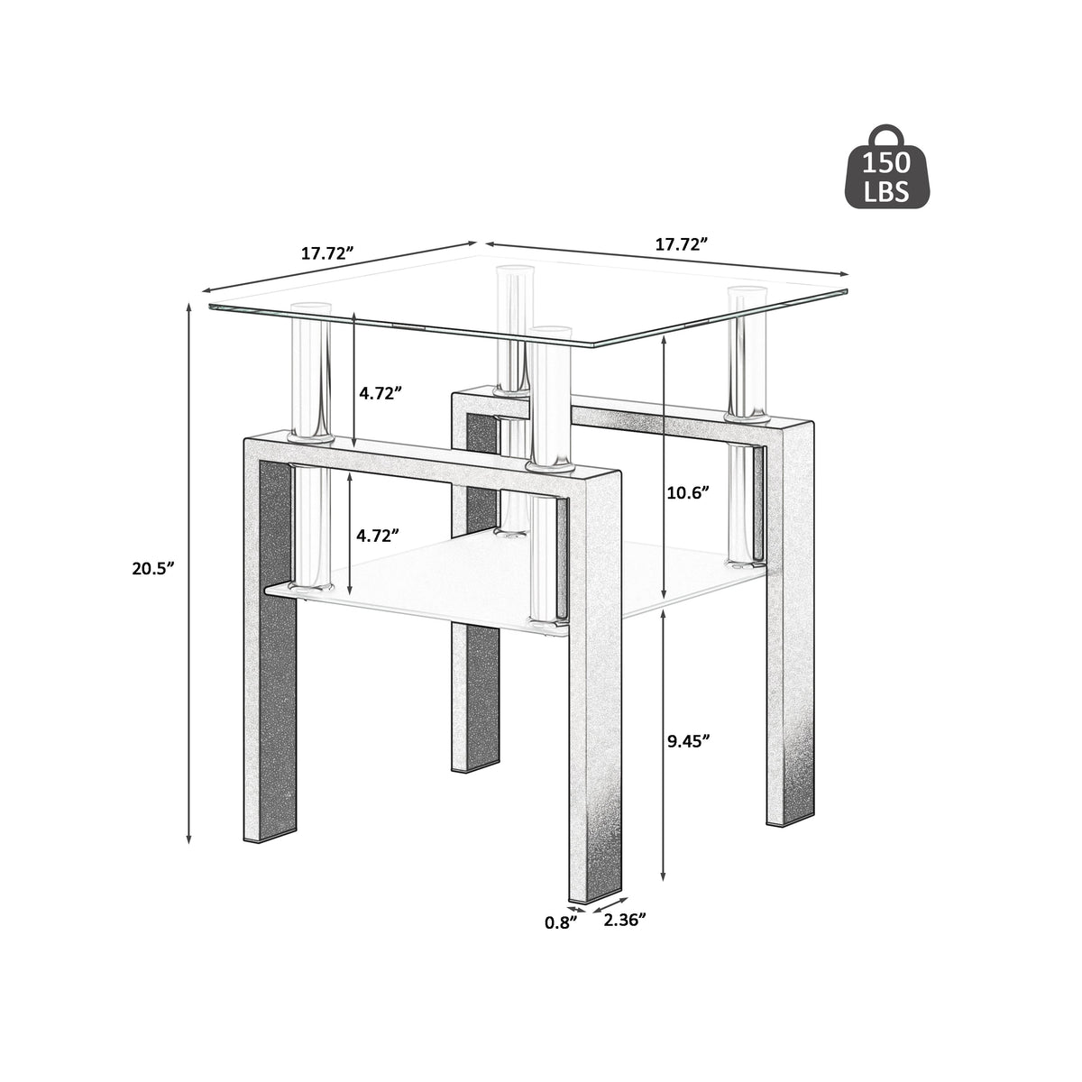 New Modern Small Side Table Tempered Glass Table Two Layer Square Table for Living Room Furniture