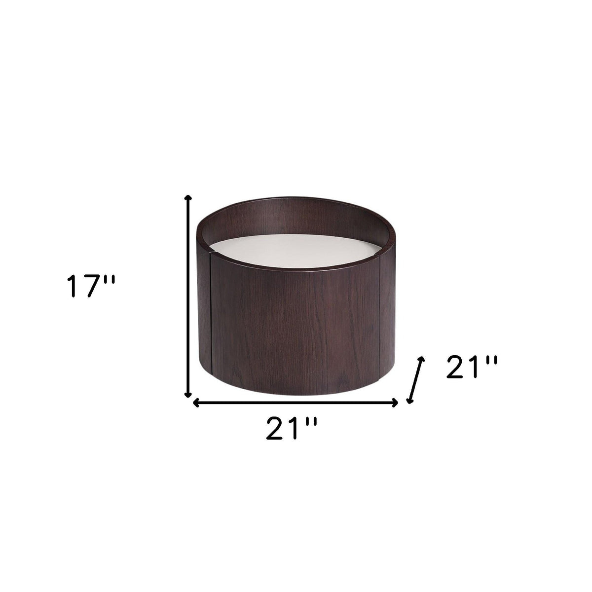 HMS 17\" Dark Brown Solid Wood Round End Table Farmhouse Style Tea Table for Living Room Home Furniture with Metal Accents