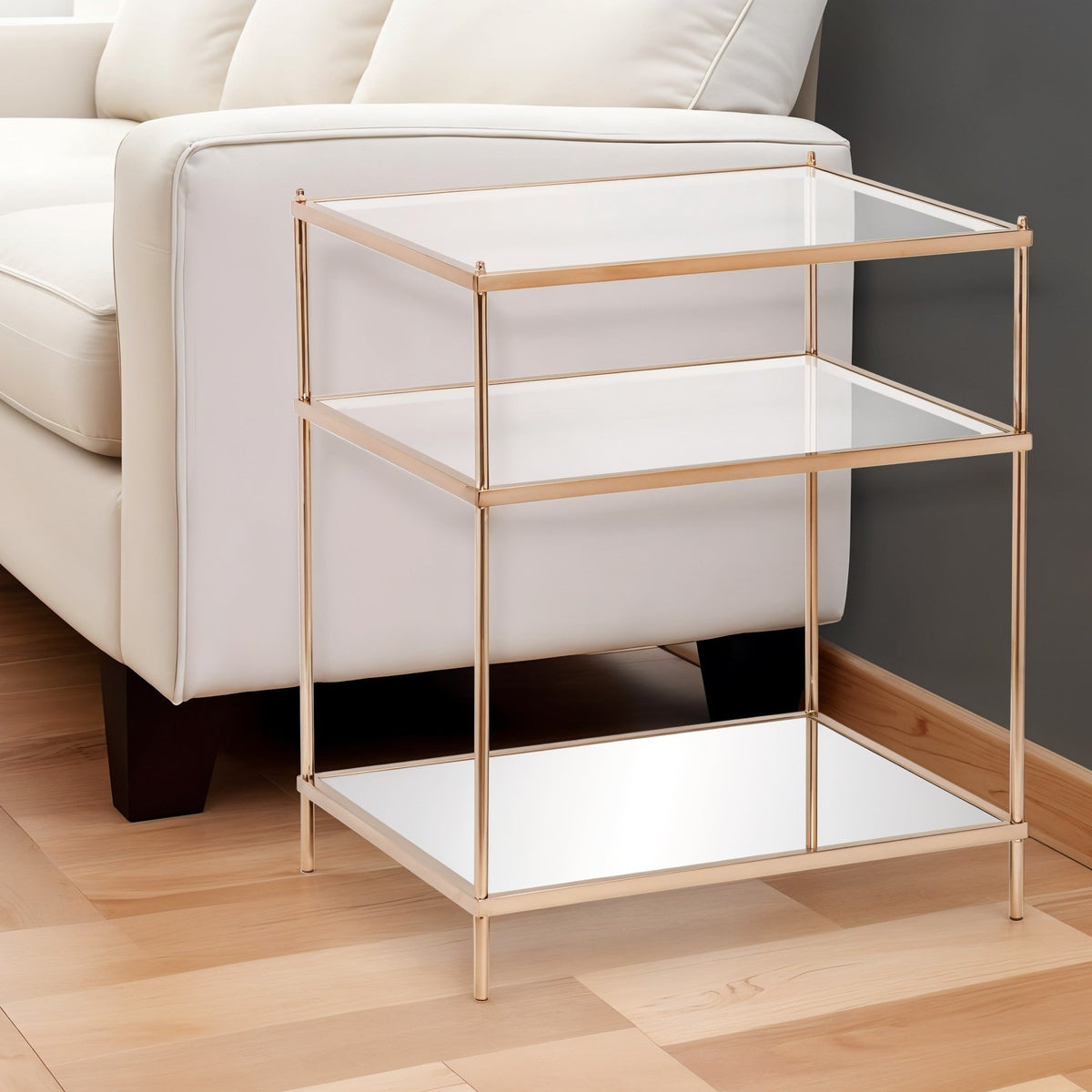 HMS 27\" Contemporary End Table Gold Clear Glass Iron Wood for Living Room Hotel Decoration Featuring Brass Marble Mirrored