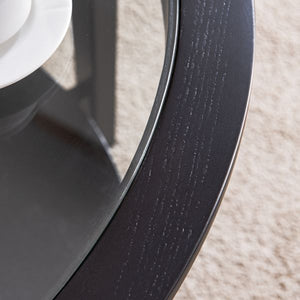Solid Wood Storage Coffee Table with Round Glass Top Black Color