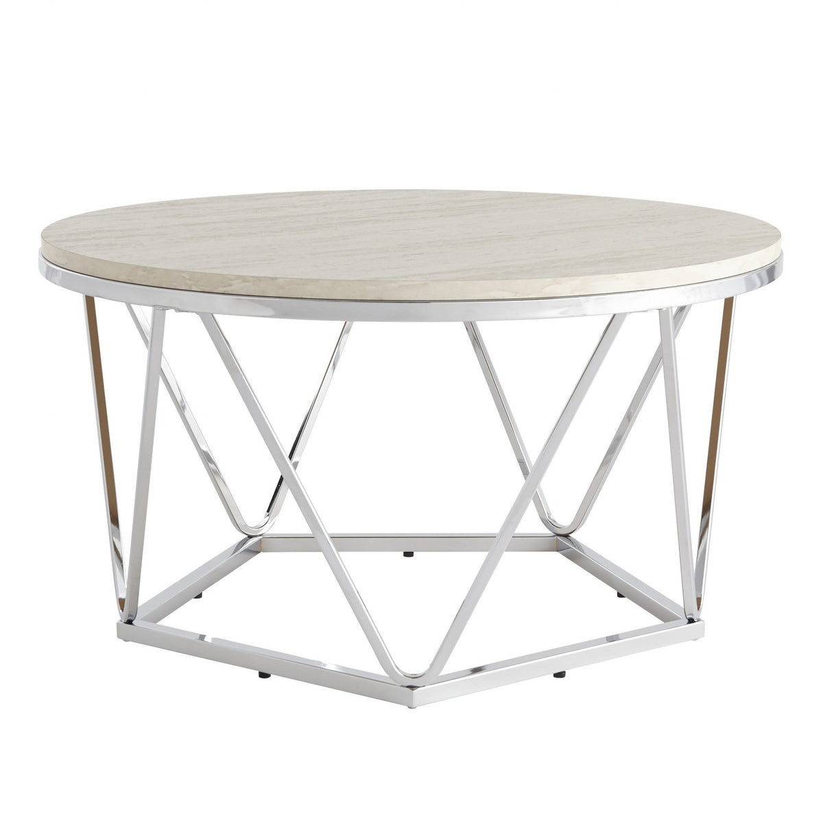HMS 33 Round Coffee Table Handcrafted in Silver with Wood and Metal Elegant Design