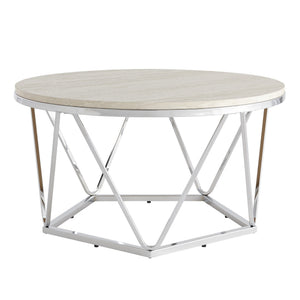 HMS 33 Round Coffee Table Handcrafted in Silver with Wood and Metal Elegant Design