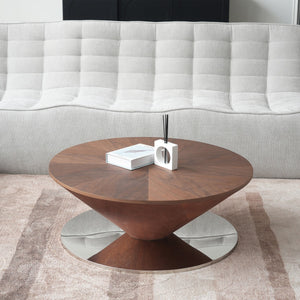 ATUNUS USA in Stock Drop Shipping Metal Base Stainless Steel Modern Marbling Wood Round Top Side Oval Center Tea Coffee Table